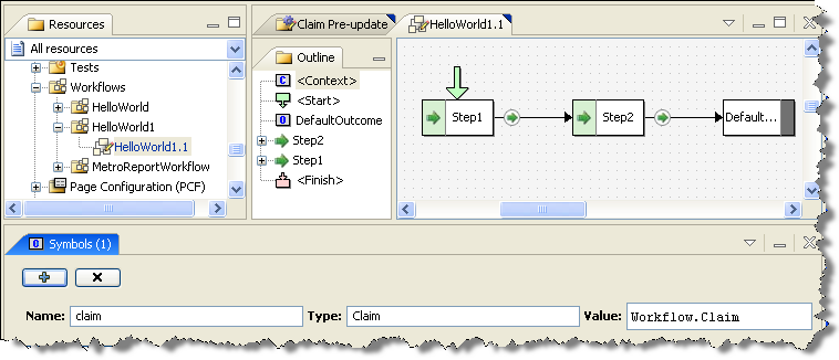 Workflow with Step1 flowing to Step2.