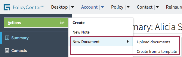 New Document menu item in Actions menu.