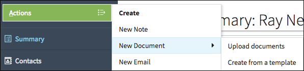 Actions menu with multiple levels.