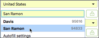 Detail view where choosing a city autofills the ZIP Code.