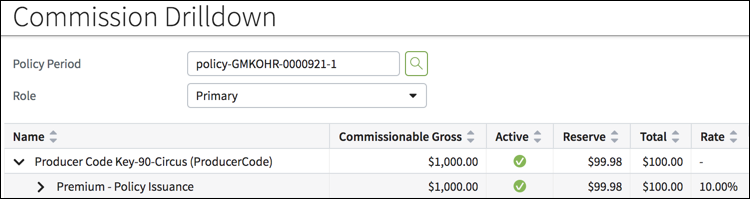 Drilldown screen after clicking a mini-button.