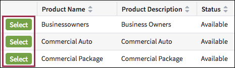 Mini-buttons on each row in a table.