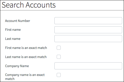 Search Accounts screen with multiple check boxes.