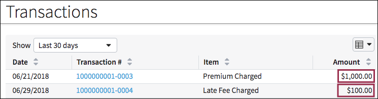 List view column showing dollar amounts.