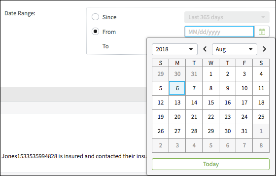 From date field expanded and showing a calendar.