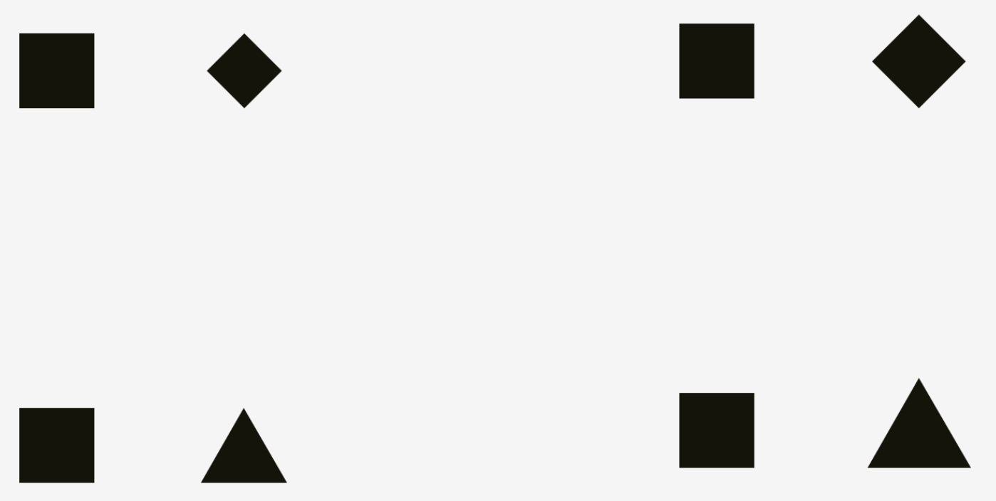 Square icons with diamond and triangle icons of similar size made larger to make their areas appear similar.