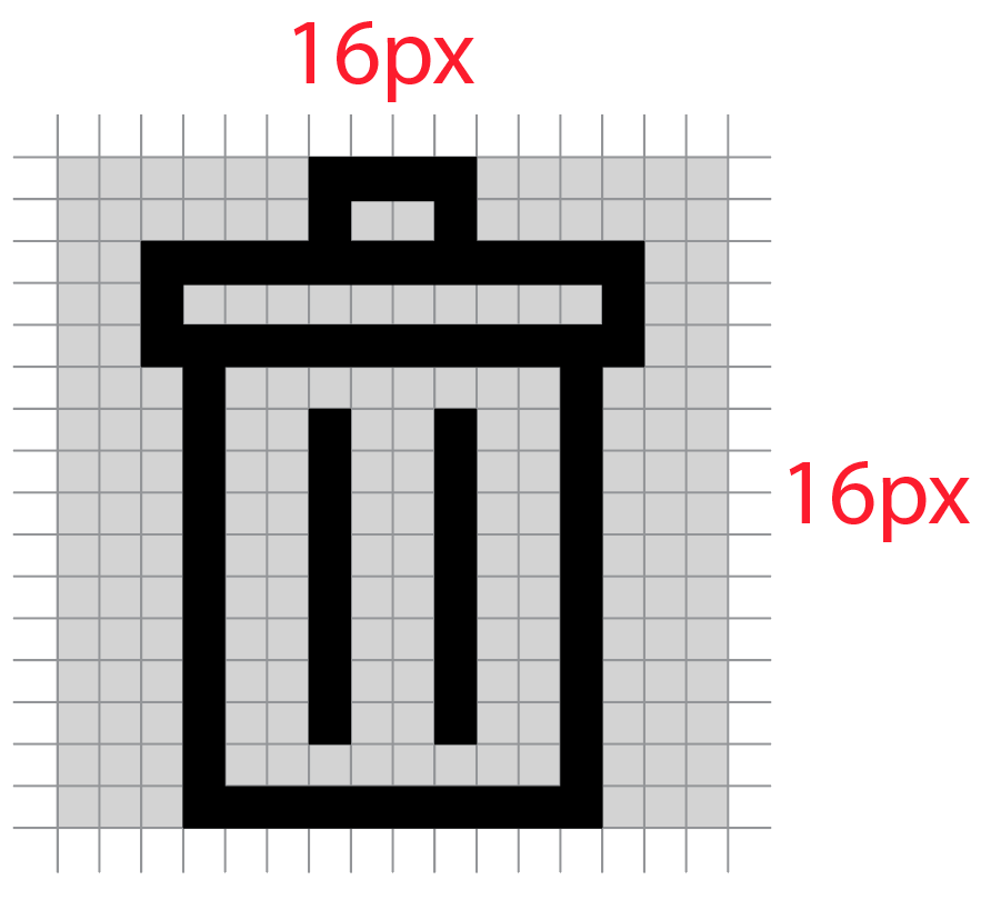 Trash can icon drawn in 16x16 pixel grid.