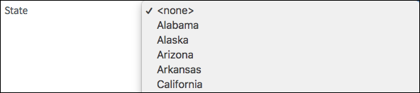 State drop-down list with numerous values.
