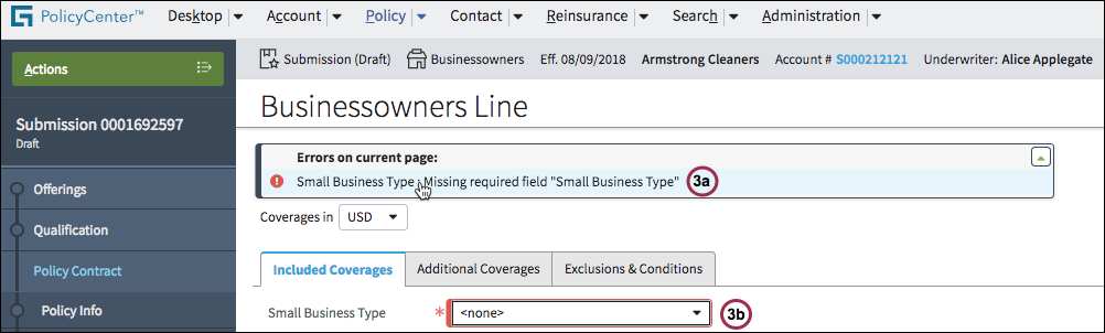 Detail view error message with link and drop-down box outlined in red.