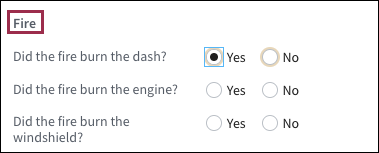 Section label Fire above group of radio buttons.