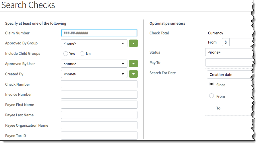 Search Checks screen.