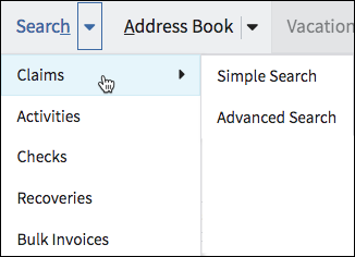 Search menu drop-down list.