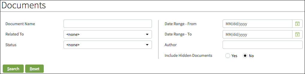 Documents search page.