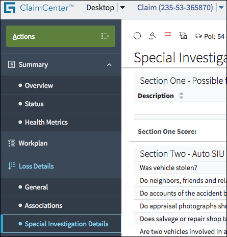 Sidebar with Loss Details category expanded.