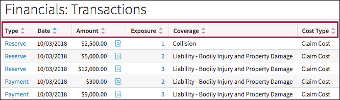 List view with header row.