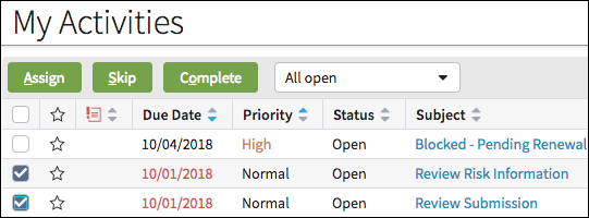 List view with filter drop-down in toolbar.