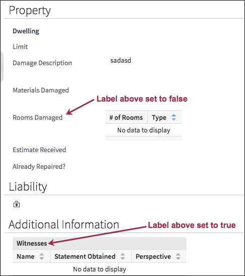 List view next to label where labelAbove is set to false. List view under label where labelBelow is set to true.
