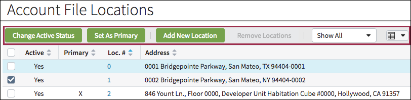 Toolbar at top of list view.