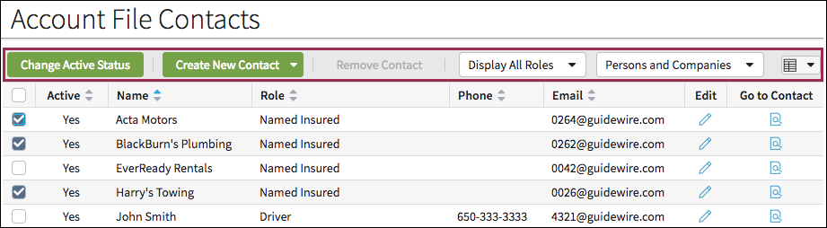 Toolbar in list view.