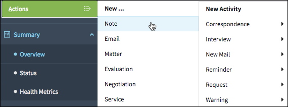 From the Actions menu, click Note.